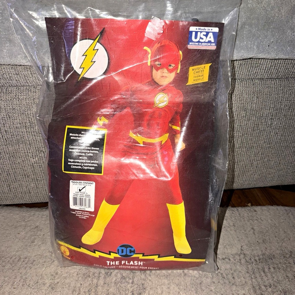 Rubies DC Comics The Flash Muscle Chest Costume Toddler Size 2-4 Red 882308